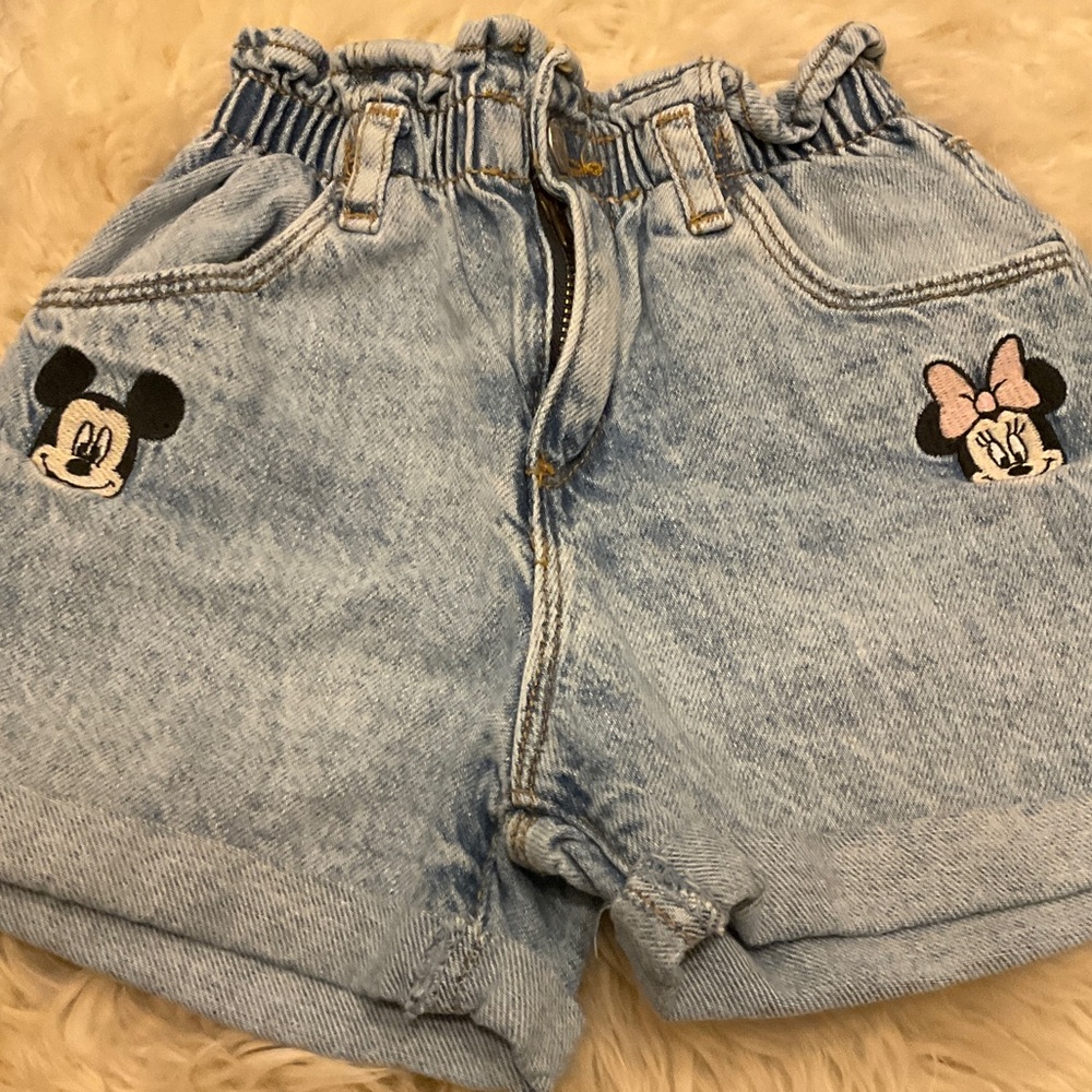 Zara Disney Kids Light Blue Denim Shorts with Mickey and Minnie
